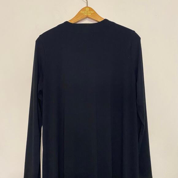 J Jill Black Long Open Sweater Cardigan Teacher Long Sleeve Tie Front Medium - Picture 8 of 12